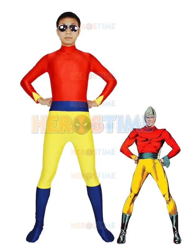 Красный и серебряный Фосетт комиксов супергероя Bulletman костюм спандекс концептуальные зентаи костюм супергероя Косплэй костюм