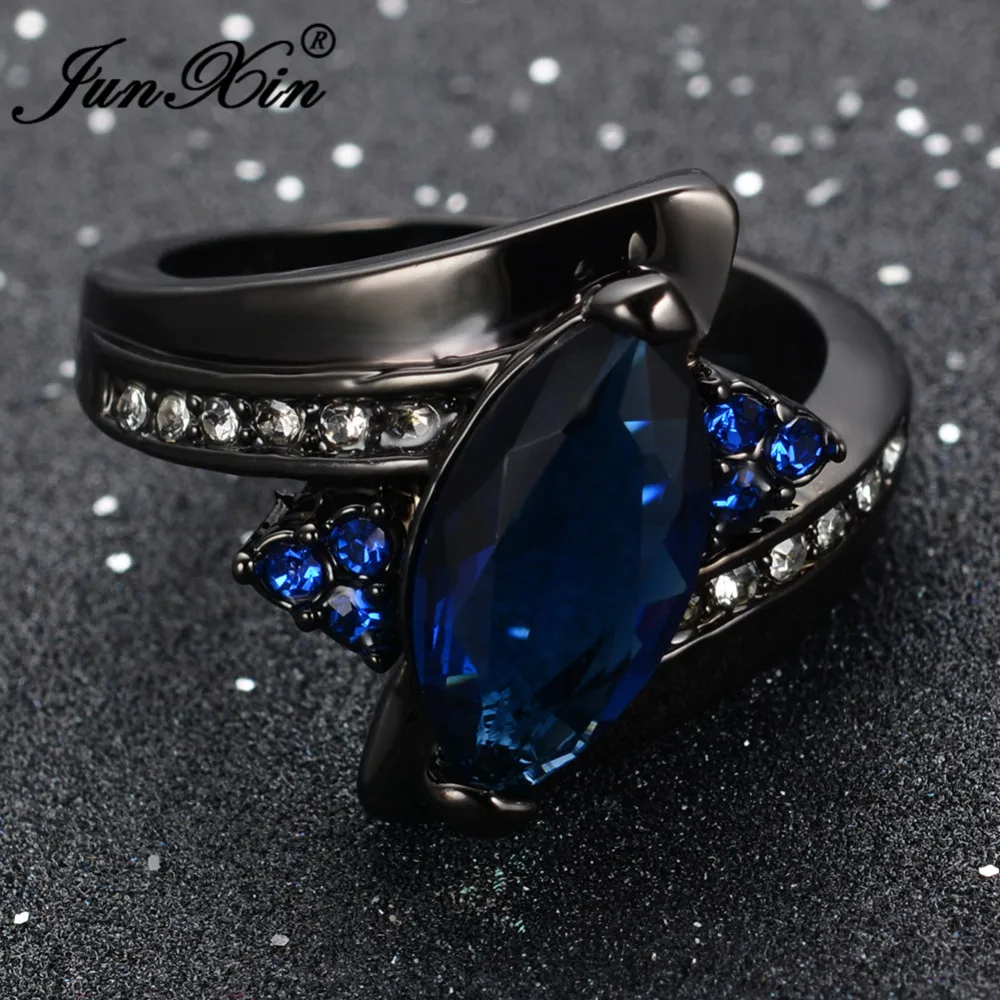 JUNXIN синий черный золото заполнены CZ с белым ювелирные изделия из кристаллов кольца для женщин и мужчин дружба Свадебная вечерин