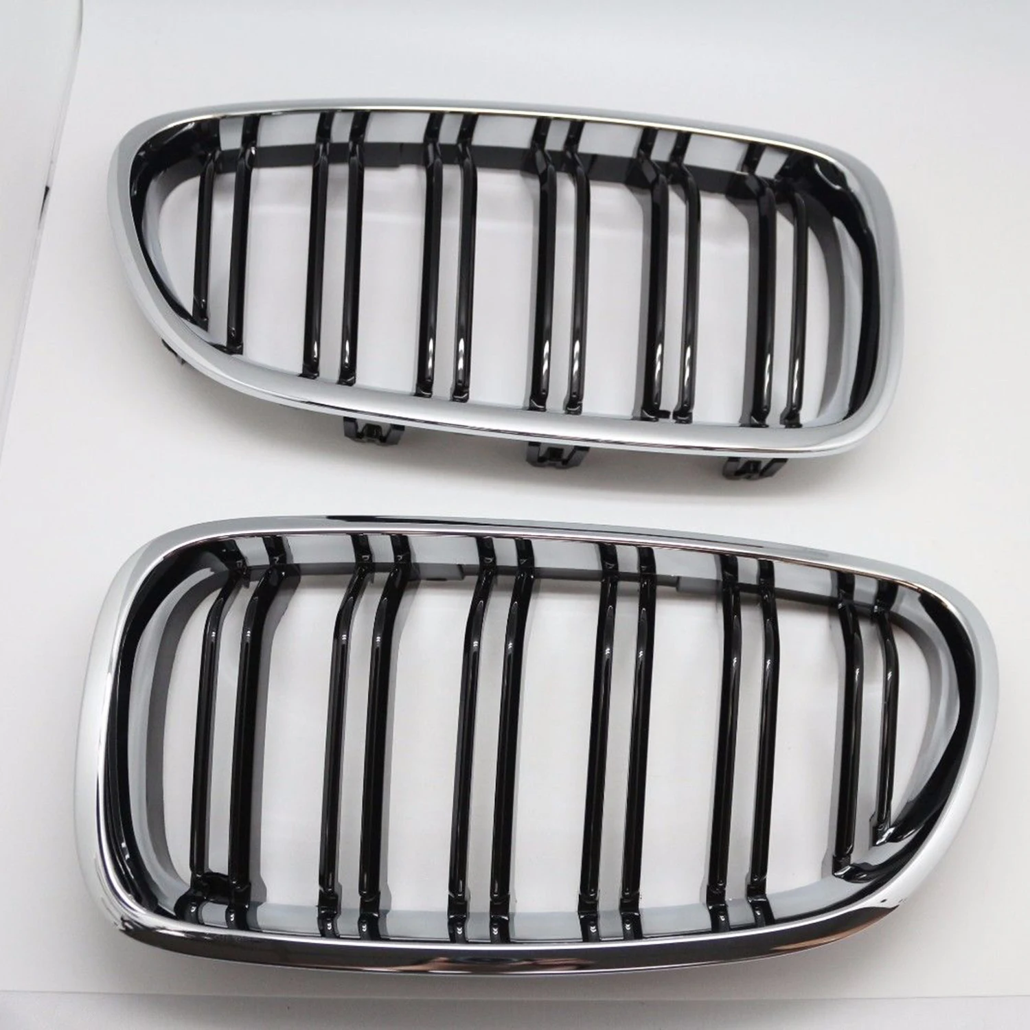 cheap Silver + black Dual Fin Front Grille Grill Hood Nose For BMW F10 F11 5 2010 2015