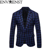 Env для мужчин st, Осенний Повседневный Блейзер, мужские модные костюмы, пальто на одной пуговице, костюм, высокое качество, мужская клетчатая куртка