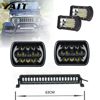 

Yait 2pcs 5''x7'' Led Headlights +2pcs 5" 72w Led Light Bar + 1pcs 24Inch Hi/Low Led Light Bar for Jeep Wrangler YJ Cherokee XJ