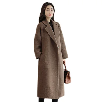 

2018 Autumn Winter Alpaca Cashmere Woolen Coat Women Medium Long New Fashion Large Size Middle-Aged Alba Card Jacket Female F527