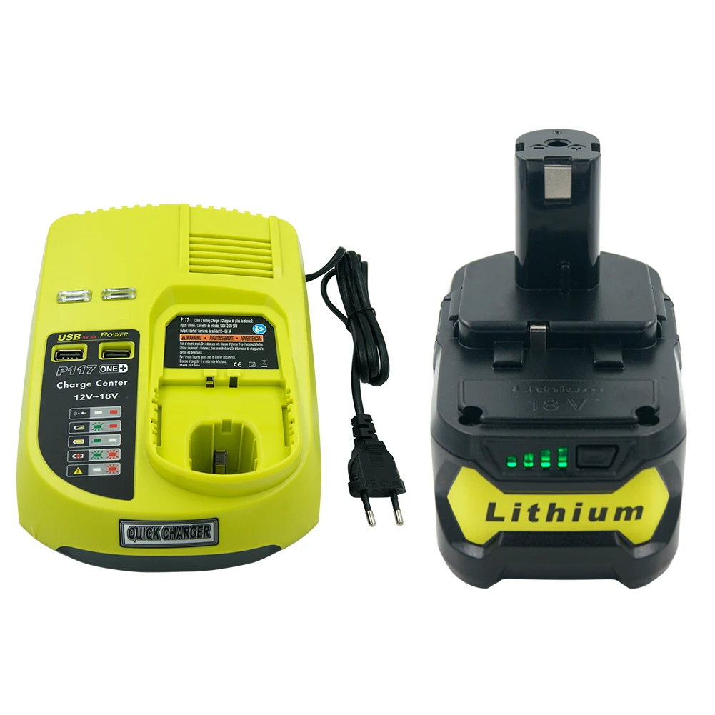 Новое зарядное устройство P117 для Ryobi 9 6 V 18 + 1PC 18V 5000mAH литиевая батарея Замена P108