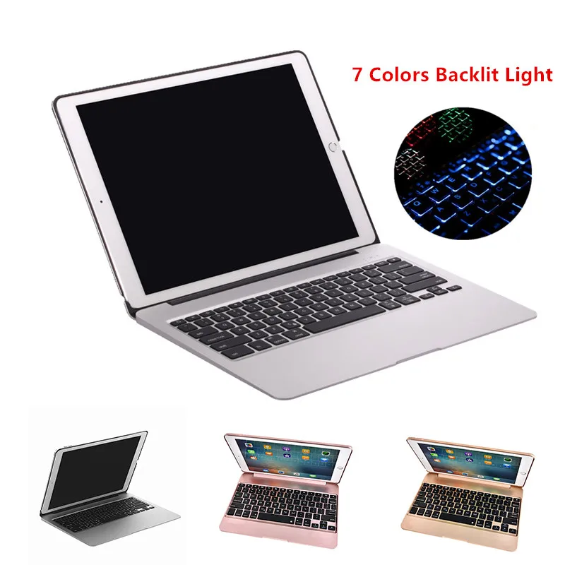 

Keyboard Case for iPad Pro 12.9 2015 Aluminum Bluetooth Keyboard Tablet Case Cover + Power Emergency Charging +7 Colors Backlit