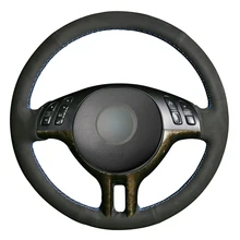 Черный замшевый DIY сшитый вручную чехол рулевого колеса автомобиля для BMW E39 E46 325i E53 X5