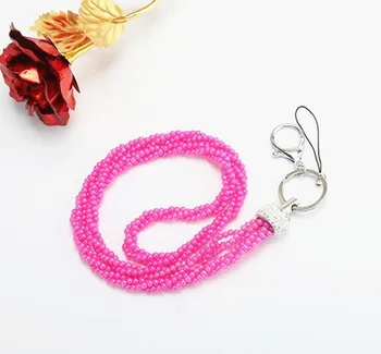 

1pcs Rose Red Fashion Lady Pearl Crystal Mobile Phone Neck Lanyard Strap Decorative Lanyards For ID Badge Holder Key Holder