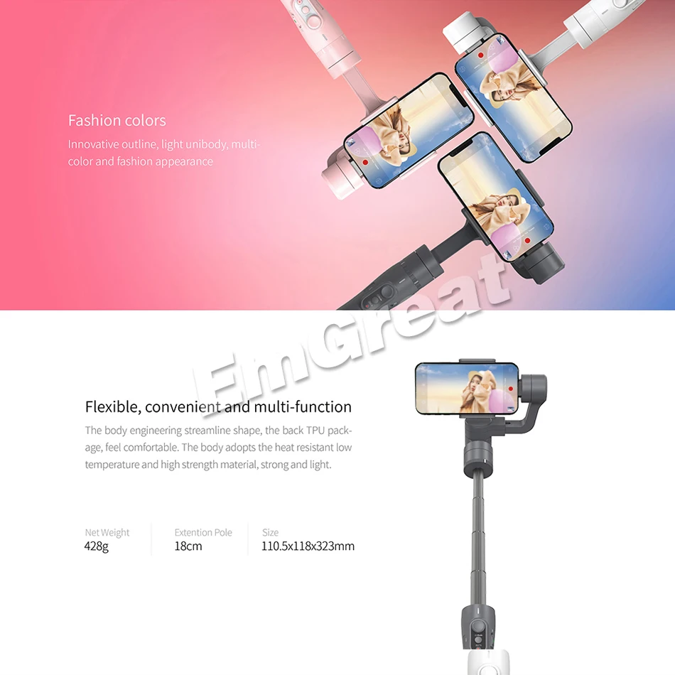FeiyuTech Feiyu Vimble 2 3-Axis ручной шарнирный стабилизатор для смартфона стабилизатор PK Zhiyun Smooth 4 183 мм Полюс штатив для iPhone X 8 S9 S8