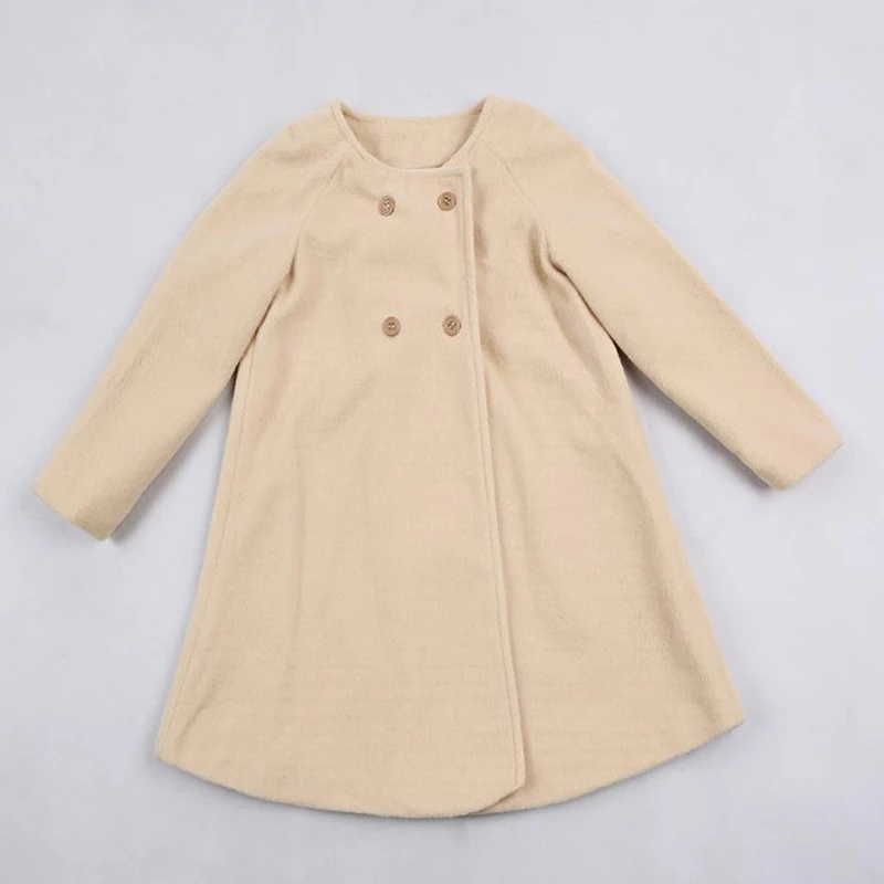 Новинка; модное двубортное теплое пальто для девочек; однотонное длинное пальто для малышей; детская одежда; Верхняя одежда; куртка на пуговицах