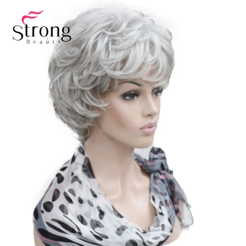 L-427B #51fashion cute light gray curlywavy short synthetic women's daily full wig (9)