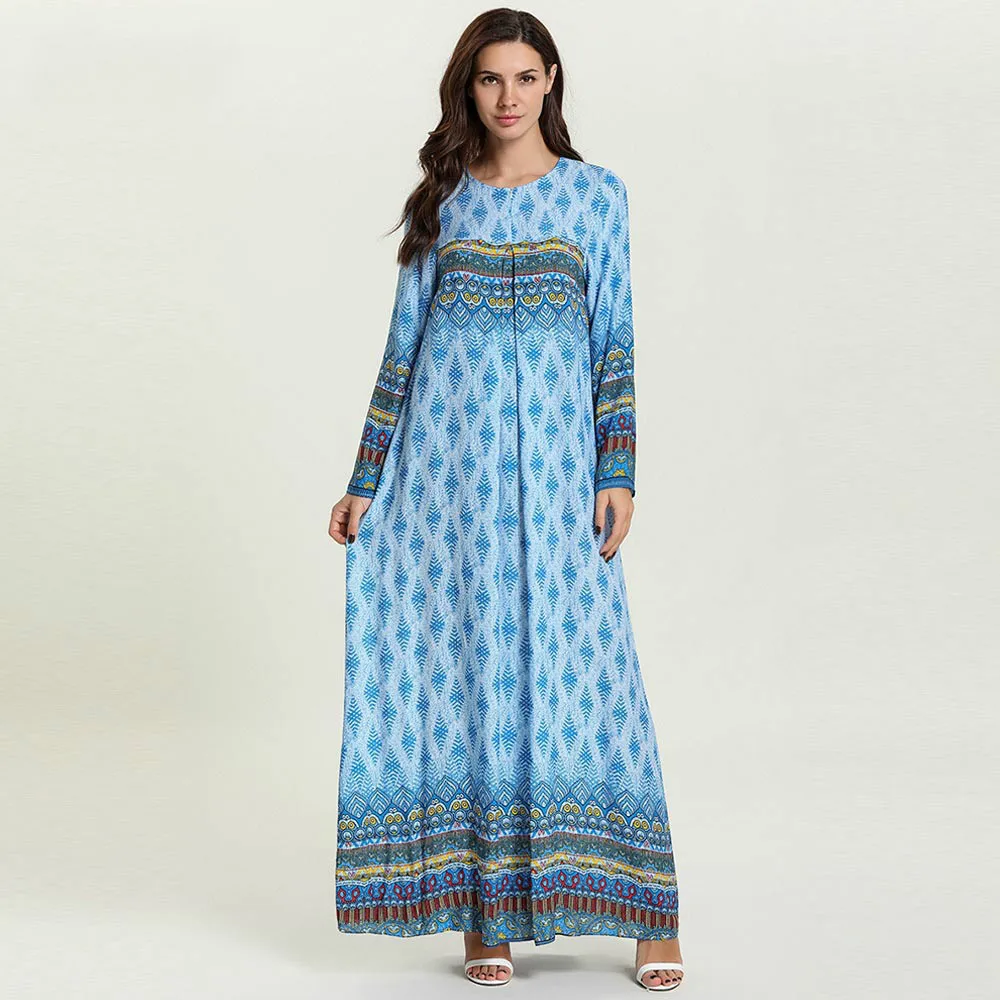 

Plus Size M-4XL Muslim Women Dress Printed Long Maxi Dresses Arabian robe Zipper breastfeeding function clothes Female Casual