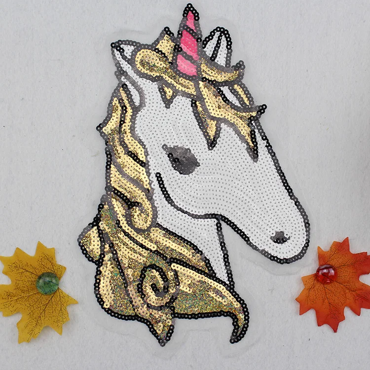 

2pcs/lot Sequined Unicorn Pegasus Patches For Clothes Sew On Embroidered Fabric Badges Applique DIY Apparel Accessory