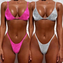 Недорогое бикини на бретельках с низкой талией, бикини, feminino,, мини микро слинг, пляжная одежда, яркие стринги, красный бикини, Мягкий Купальник для девочек