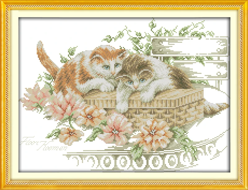 

Flowers and cats, counted printed on fabric DMC 14CT 11CT Cross Stitch kits,embroidery needlework Sets, Home Decor