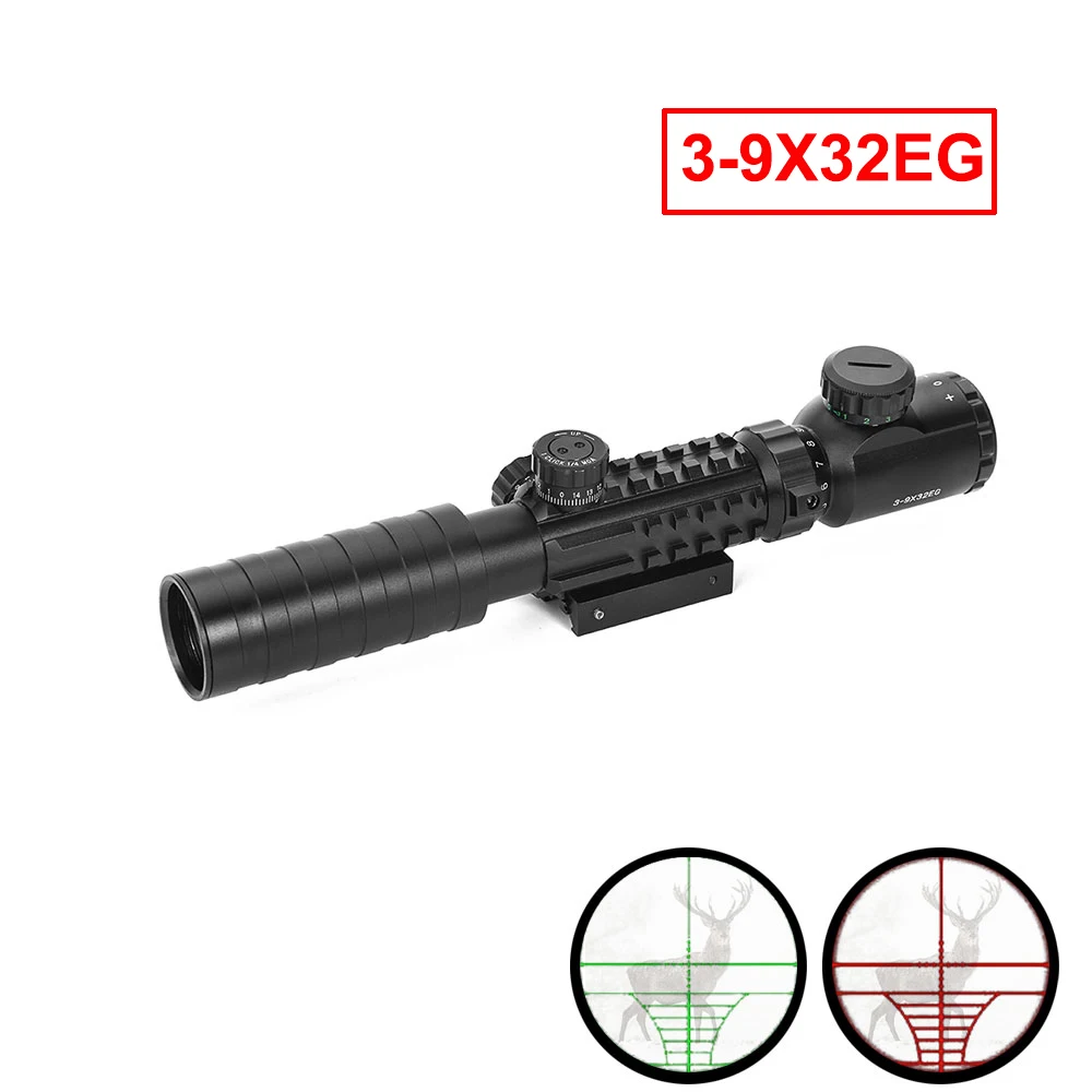 Hunting Rifle Scope 3-9x32EG Red Green Dot Illuminated Tactical Riflescope Fit 11/20mm Picatinny Rail Mount For Airsoft Gun | Спорт и