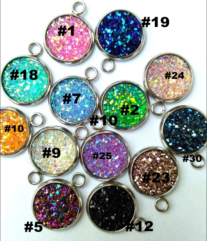 

AKOLION 22 colors druzy / mermaid scale Charms Round 12mm Charms DIY Bracelet Necklace Stainless Steel Pendant