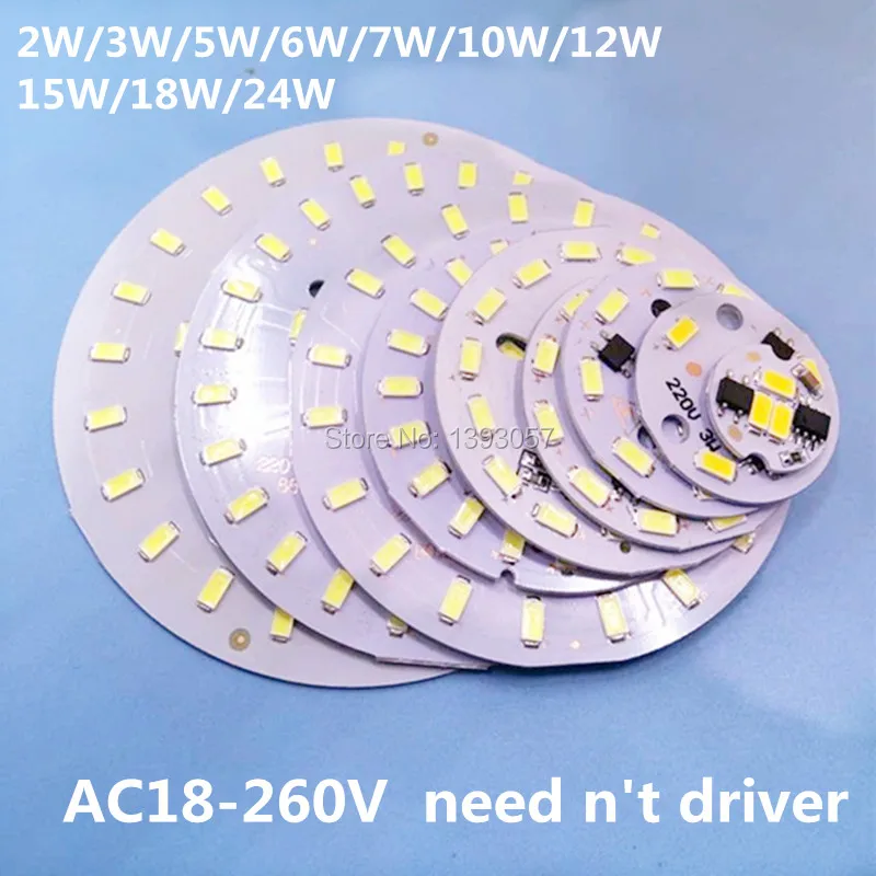 

5pcs Latest 220V Direct 3W 5W 7W 10W 12W 15W 18W 24W 5730smd integrated IC Driver lamp Plate Cold White/ Warm White