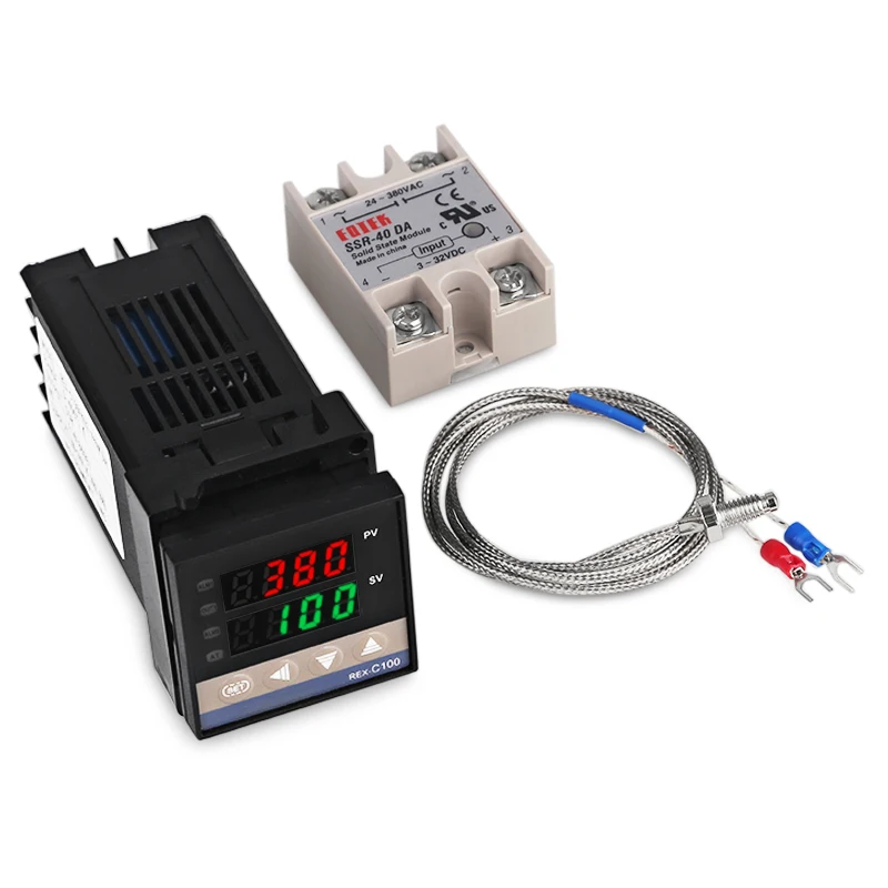 Smith PID цифровой контроллер температуры термостата REX-C100 220 В переменного тока с 40A SSR твердотельные реле постоянного тока и зонд термопары K