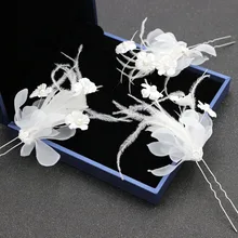 Alexzendra модные свадебные волосы белые перья цветок жемчужная заколка головные уборы для женщин Головные уборы Аксессуары для невесты головные уборы