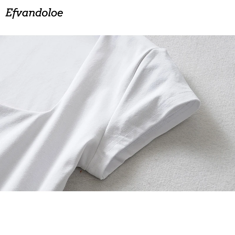 Efvandool, квадратный воротник, женские комбинезоны, короткий рукав, повседневные, летние, боди