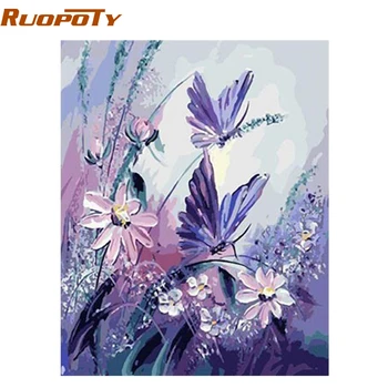 

RUOPOTY Frame Butterfly DIY Painting By Numbers Wall Art Picture Canvas Wedding Decoration Handpainted Oil Painting Artwork