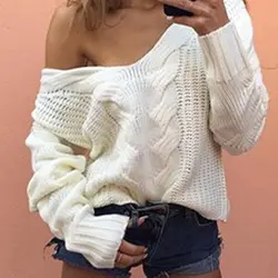 2019 женский v-образный вырез вязаный свитер Осень Свободный Женский Повседневный Джемпер Пуловер высокого качества