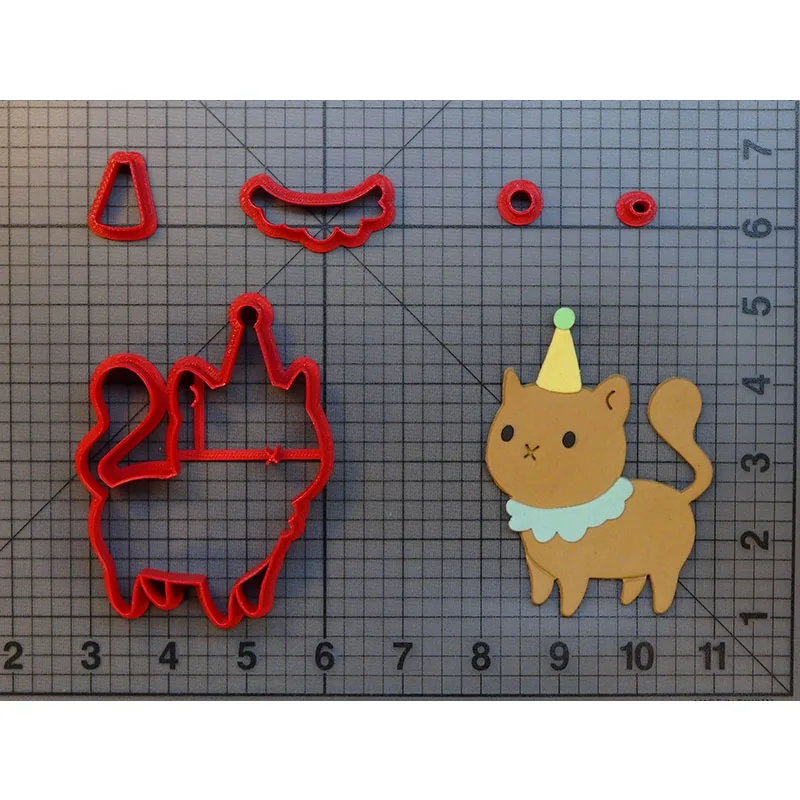 Birthday Cat Cookie Cutter set Custom Made 3D Printed Fondant Cupcake Top Cake Decoration Tools cortadores de fondant - Цвет: Birthday Cat  3 inch
