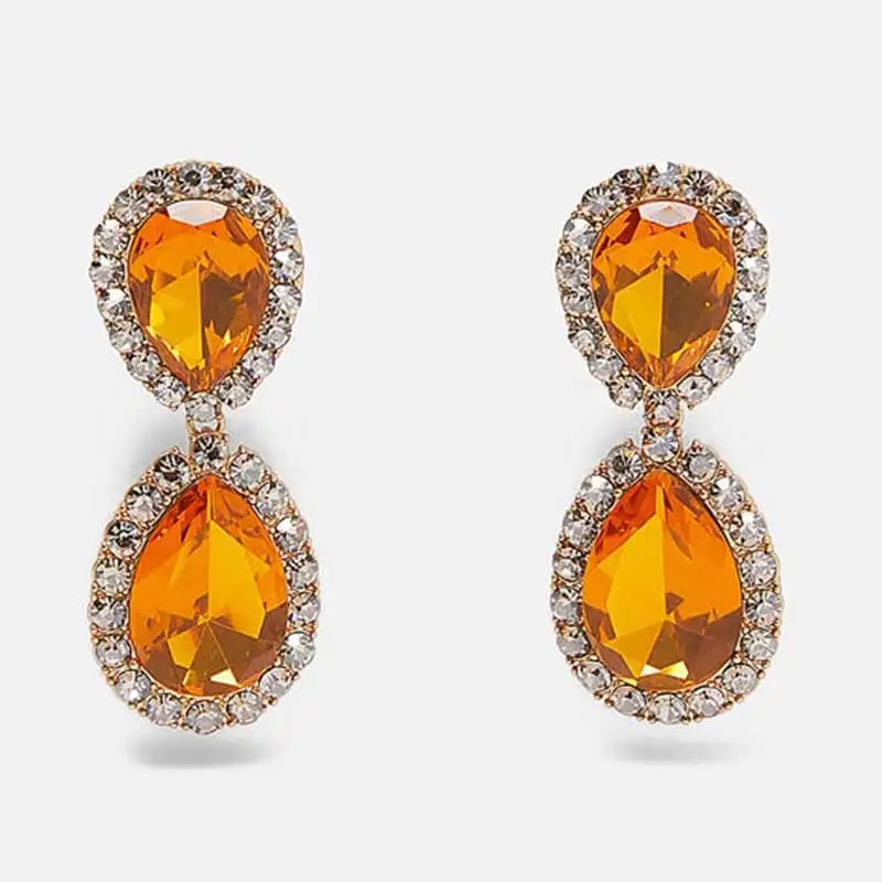 

Dvacaman ZA Luxury Big Orange Crystal Drop Earrings Fashion Handmade Rhinestone Statement Earrings Wedding Party Jewelry Bijoux