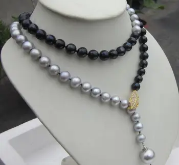 

elegant 10-11 mm tahaitian black gray pearl necklace 36 inch
