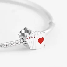 Подходит для Pandora Charms браслеты игральные карты бусины с красной и черной эмалью 925 пробы-серебро-ювелирные изделия