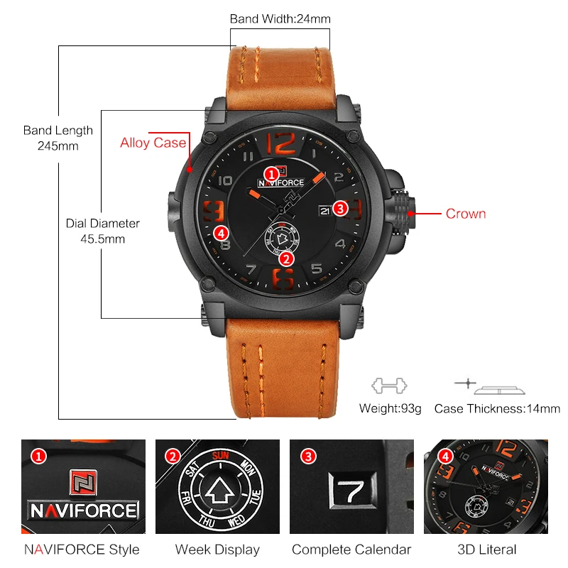 Naviforce Для мужчин творческий роскошные кварцевые часы Мода Спортивные Мужчин's