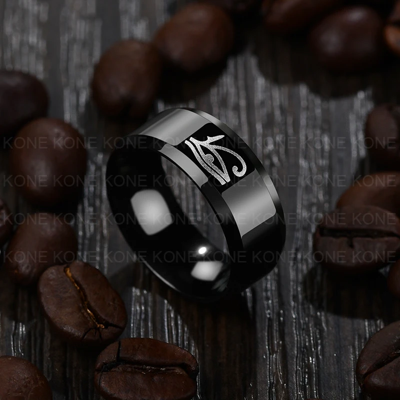 UZone титановое стальное кольцо с гравировкой Египетский Глаз Хоруса 8 мм обручальные кольца ювелирные изделия черная Татуировка байкерское кольцо для мужчин Прямая поставка