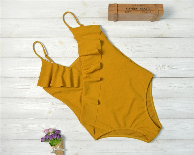 Colorfaith, летний женский пляжный сексуальный купальный костюм, цельный комбинезон, облегающий бикини с оборками, JS9029