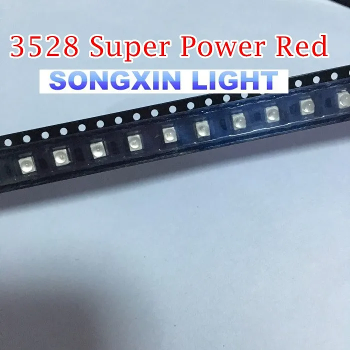 500 шт. 3528 красный светодиод SMD супер мощный PLCC 4 видисветодиодный Tot View 4600 6000mcd диод