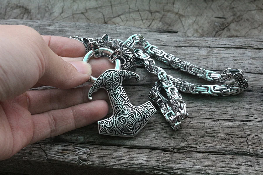 aço inoxidável com viking raven mjolnir pingente norse talismã jóias étnicas