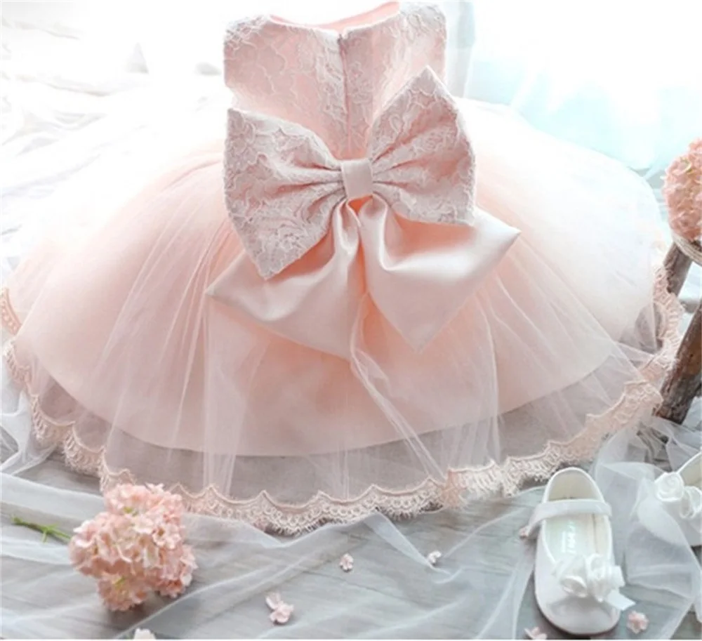 Платье для маленьких девочек розовые повязки на голову с цветочным принтом; платье для крестин; платье на день рождения 1 год праздничные платья для девочек для платья для девочек 9-24 M