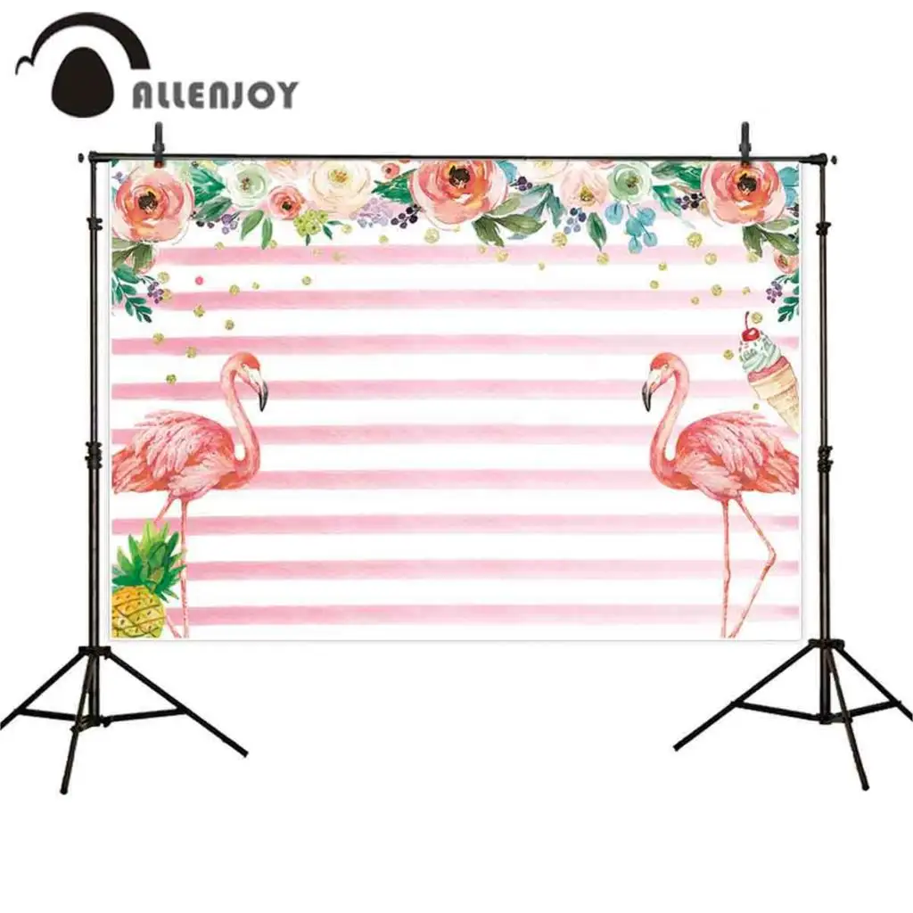 

Allenjoy Flamingo photography background pink stripe flowers summer birthday party photocall backdrops photobooth photozone