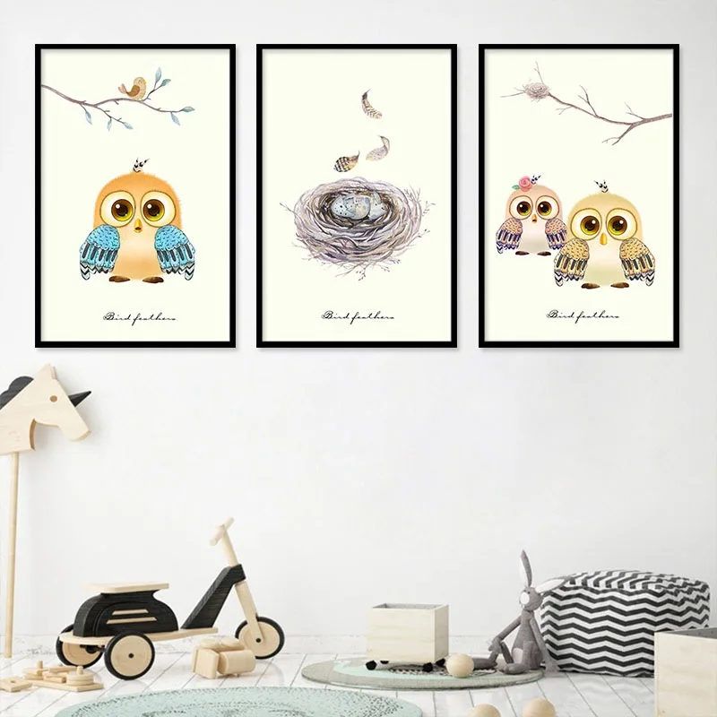 Watercolor Birds Canvas Poster Long Banner Minimalist Wall Art Prints for Kids 