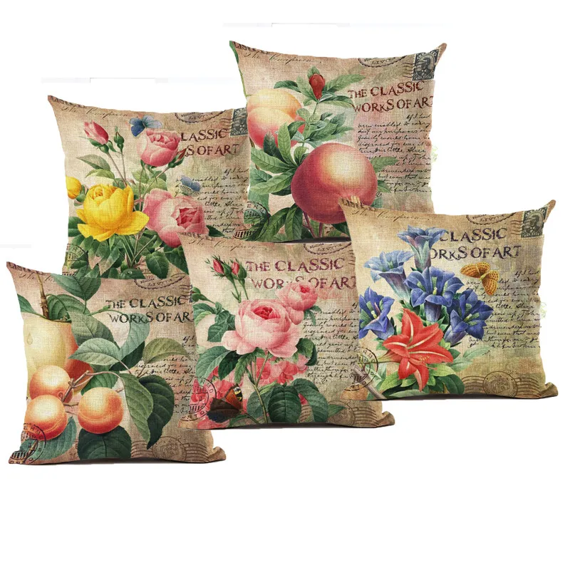 

Vintage style plant floral decorative throw pillow cover retro flower cushion cover for sofa home housse de coussin 45x45cm