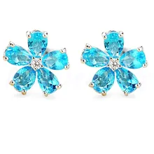 Природный Голубой топаз серьги-гвоздики в форме происхождения голубого топаза 925 пробы серьга из серебра в виде цветка 0.3ct* 10 шт. драгоценные камни# X16080523