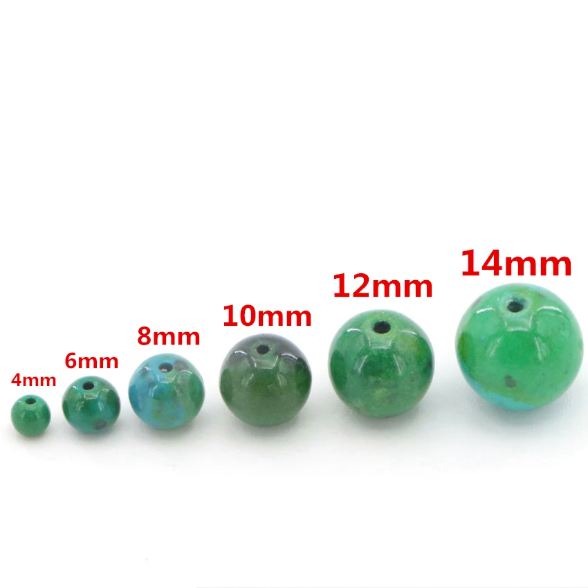 1 High Quality 4-14mm natural Dark green semi-precious Round ball Phoenix stone loose beads for DIY Fashion charms (23)