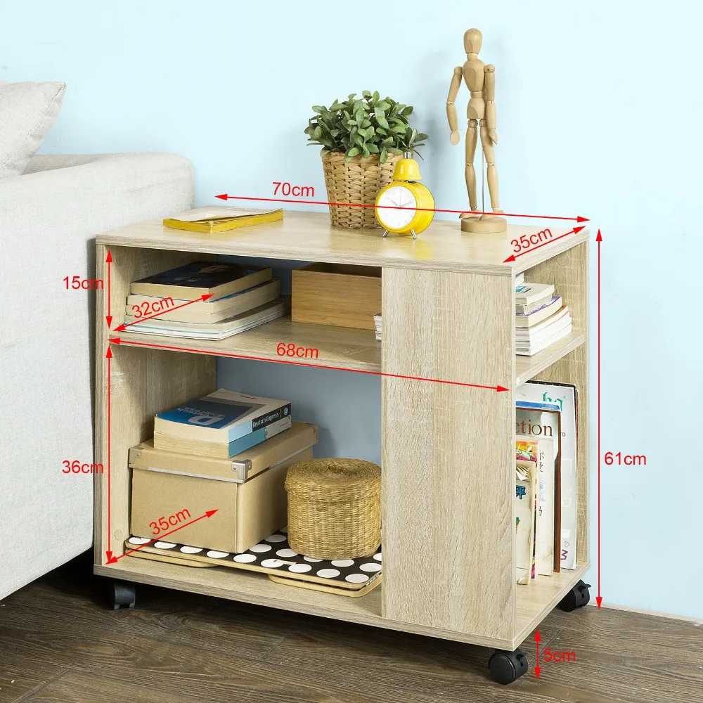 SoBuy FBT34,Side Table End Table Coffee Table Lamp Table Storage Shelves, 2 Tiers Bookcase on Wheels Living Room Furniture