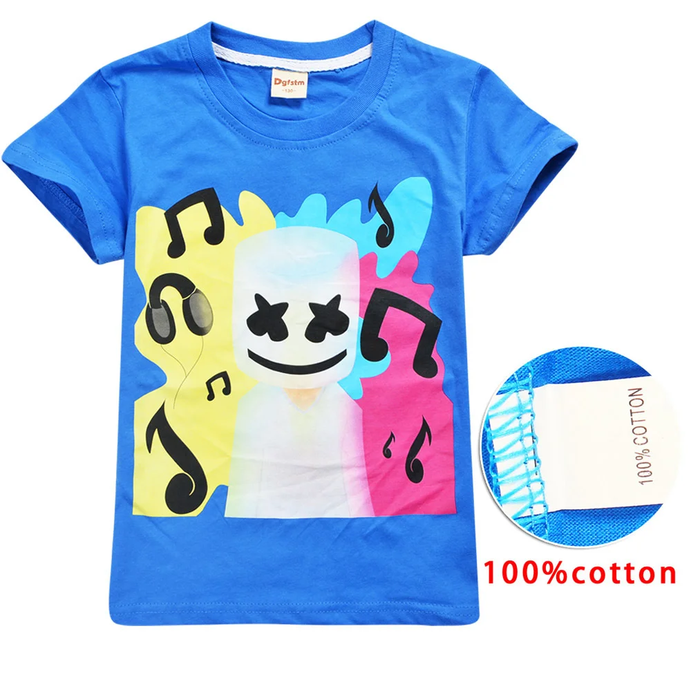 KT8447-BLUE Marshmello/футболки с короткими рукавами для мальчиков, Dj Music, для девочек, желтая футболка, Детские Рождественские топы для маленьких девочек 7-12 лет - Цвет: KT8447-BLUE