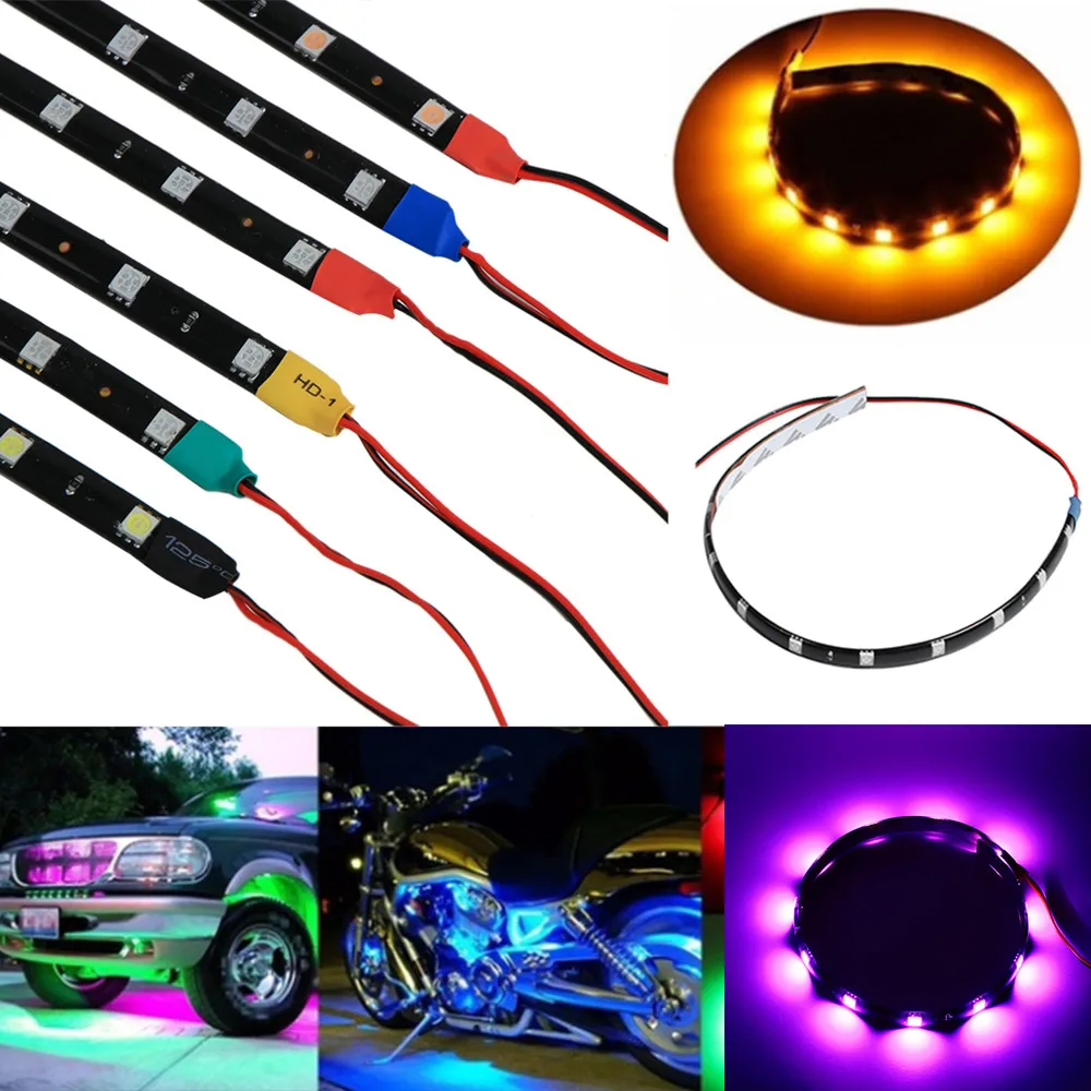 

2 Pcs 12 LEDs 30cm 5050 SMD LED Strip Light Flexible 12V Car Decor Waterproof Interior led light car decoration light strip