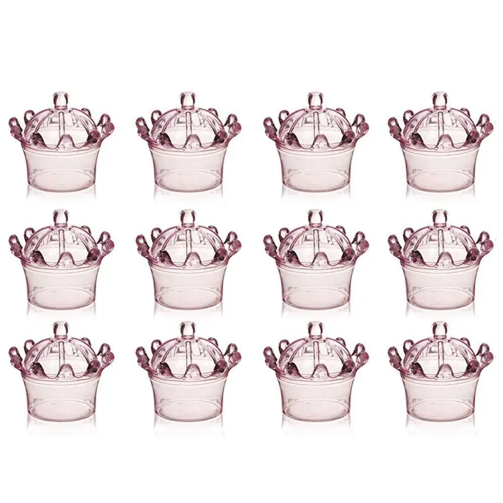 12 шт. коробки для конфет, пластиковый мини-купол с короной дизайн вечерние украшения Прозрачная пластиковая Корона наполнитель вечерние коробки для конфет для Cand - Цвет: Pink