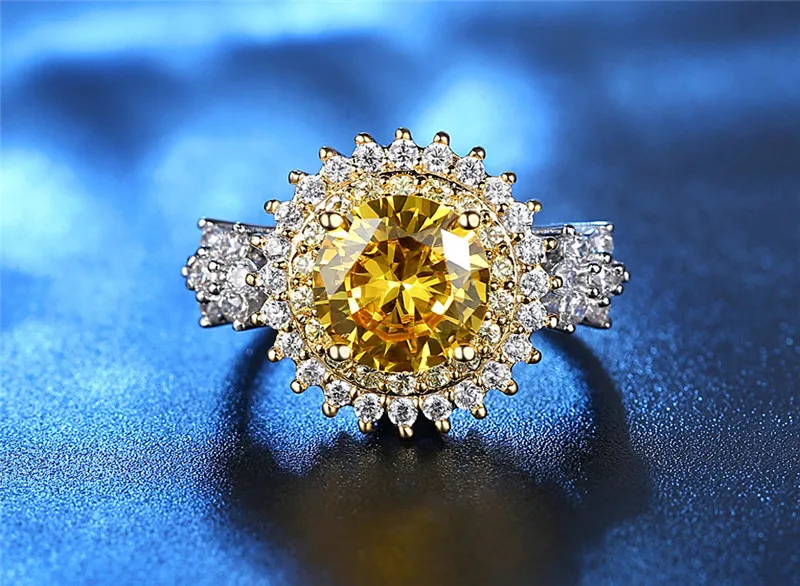 Trendy 2 Colors Fashion Rings Luxury Yellow & Pink Round Cubic Zircon Ring Silver Color Wedding Bijoux For Women Jewelry R397 (6)