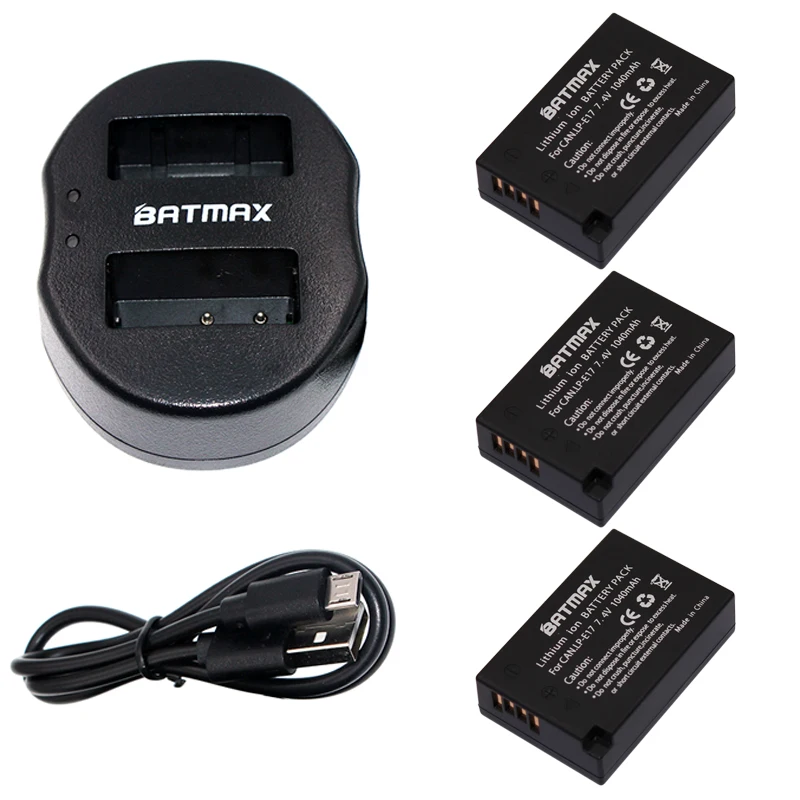 Batmax 3pc LP E17 LP E17 E17 Rechargeable Battery+USB Dual Charger for