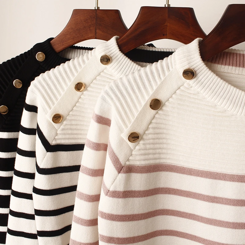 ONLYSVTER Fashion Striped Autumn Winter Pullover Women Sweater O-Neck Knitted Jumper Top Long Sleeves Female Sweater