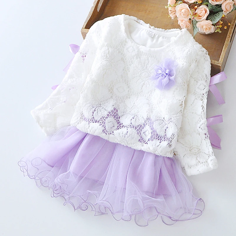 Платье для маленьких девочек новое осенне-зимнее милое платье принцессы с длинными рукавами для девочек, детское платье одежда для маленьких девочек возрастом от 6 до 24 лет - Цвет: AZ1939 purple
