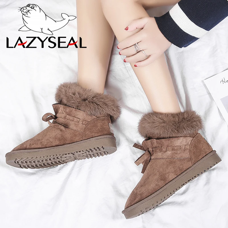 Женские замшевые ботинки LazySeal зимние полусапожки из натурального кроличьего