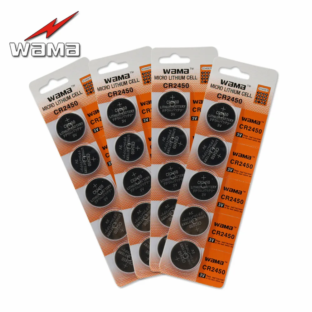 

20pcs/4pack Wama 100% New CR2450 3V Button Cell Li-ionBatteries DL2450 ECR2450 BR2450 KCR2450 Lithium Car Remote Coin Battery